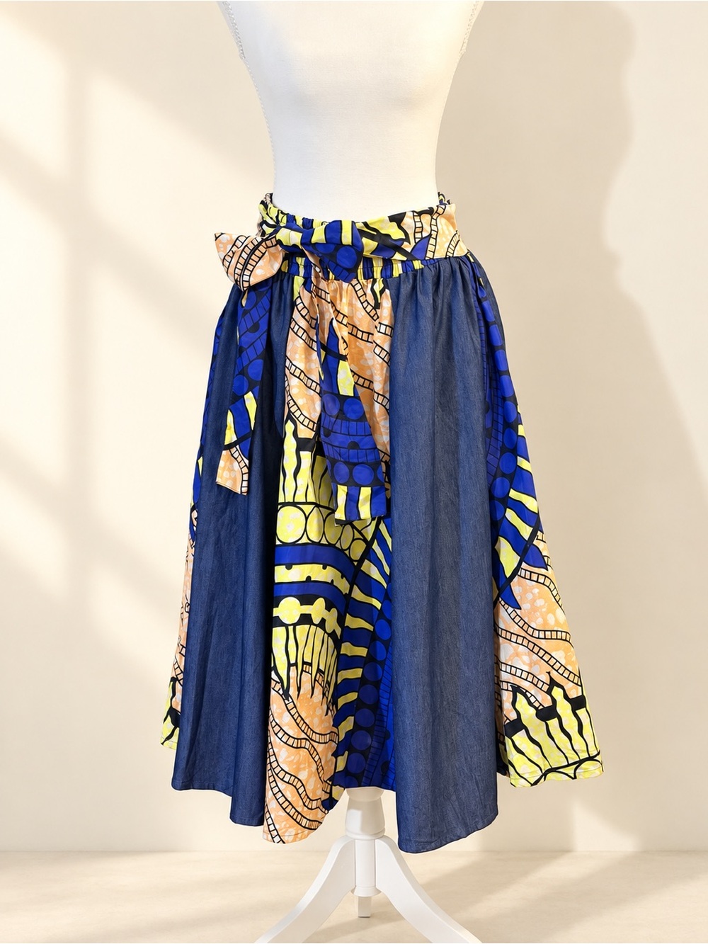 Sakkas Colorful Tie-Waist Midi Skirt One Size